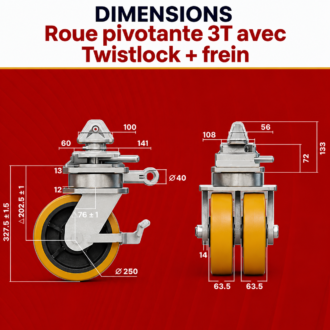 Roues 3t avec twistlock avec frein
